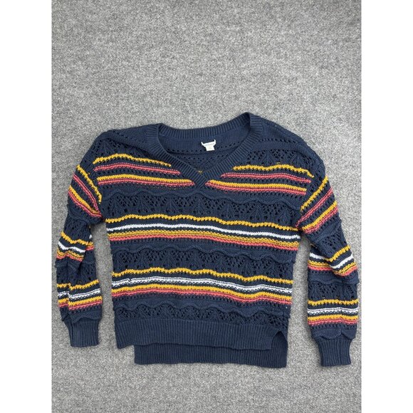 Sundance Sweater Womens XS Navy Blue Striped Open Knit Pullover Boho Cotton - Picture 1 of 7